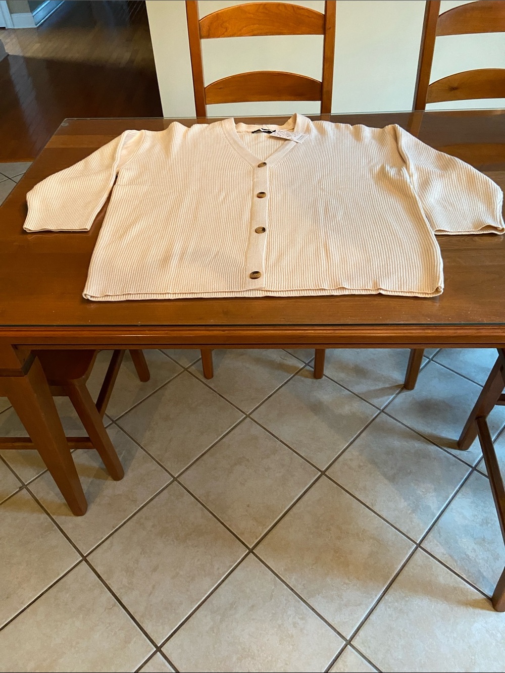 Women's Light Cream Ribbed Button-Up Cardigan